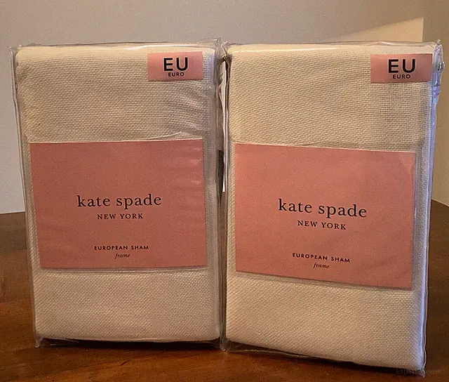 European Pillow Shams Kate Spade 2 White Cloud BLUE FRAME TRIM NWT BEAUTIFUL