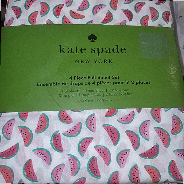 Kate Spade 4 PC Full Bed Sheet Set COLORFUL Watermelon Slices WHITE COTTON NEW