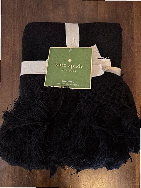 Kate Spade Black Tassel Throw Blanket- 50”x 60”Brand New Seaport Collection