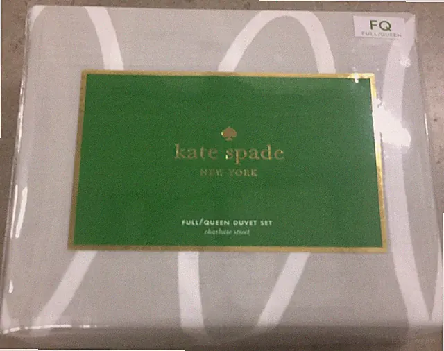 KATE SPADE CHARLOTTE STREET GREY WHITE FULL / QUEEN DUVET COVER SET W / SHAMS