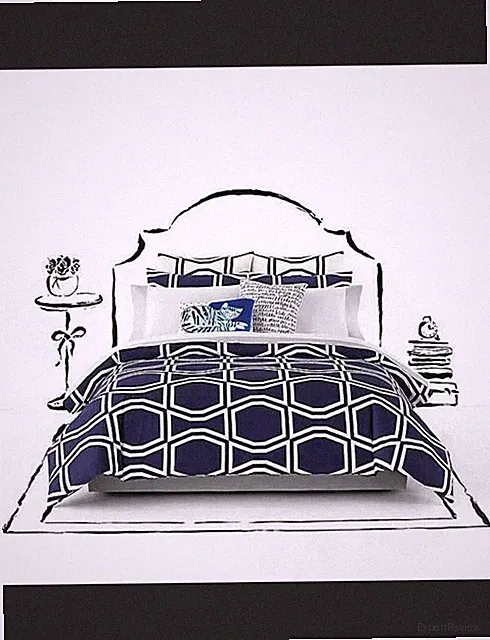 Kate Spade Comforter Blue Bow Tile Twin Size Comforter Bed Spread Blanket & Sham