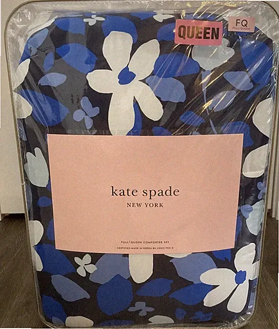 Kate Spade Forest Floral Queen / Full Bed Comforter Set Blue White 3pc New