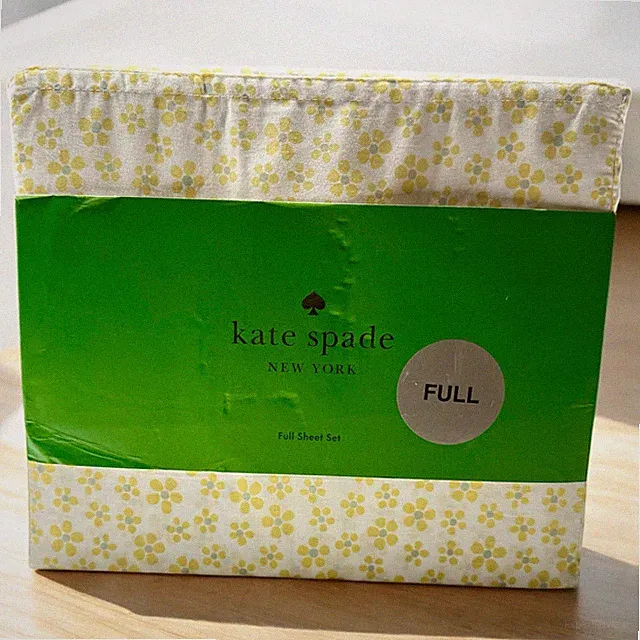 Kate Spade Full Bed Sheet Set Yellow Flower Deep Fitted 100% Cotton Percale