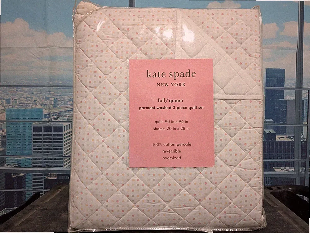 Kate Spade Full/Queen 3pc Quilt Set Boardwalk Dot Cotton Percale New