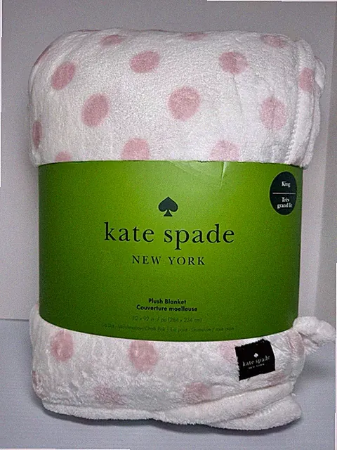 Kate Spade King Blanket Pink Polka dots Fleece Plush 112”X92” New