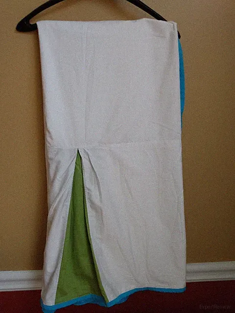 KATE SPADE King Size Pleated Bed Skirt, White w/Green Inserts, Light Blue Trim