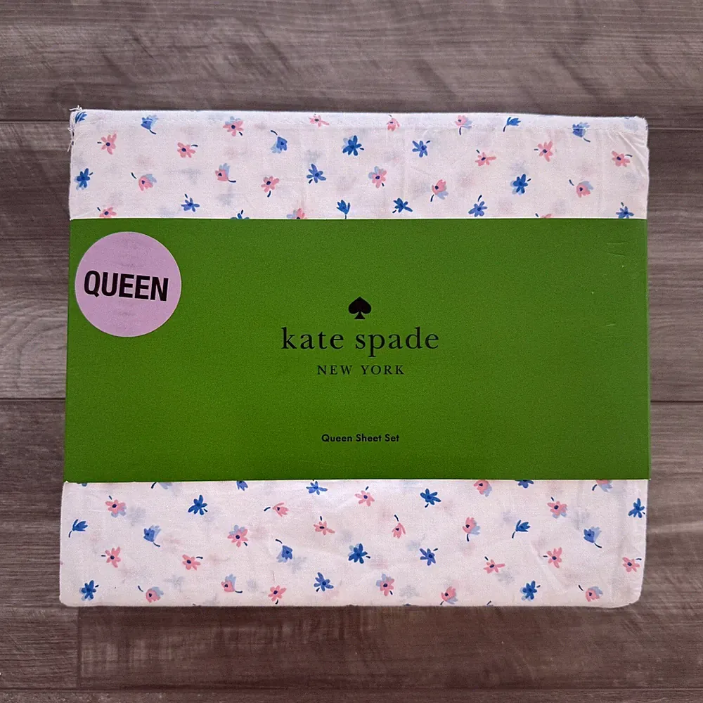 Kate Spade New York 100% Cotton Floral 4-Piece Sheet Set Queen Pink Blue NEW
