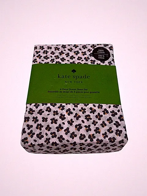 Kate Spade New York 4 Piece QUEEN Sheet Set FLORAL LEOPARD 100% Cotton New