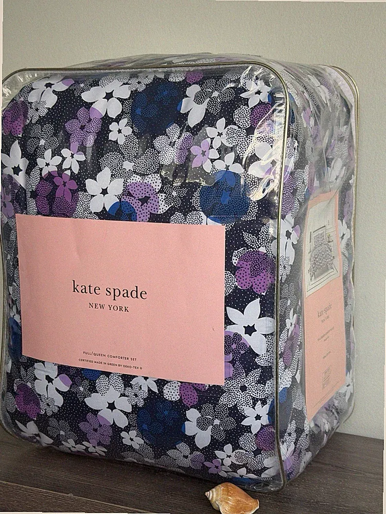 KATE SPADE NEW YORK Flowers FULL/QUEEN 3pc COMFORTER Set 100% Cotton RARE New!