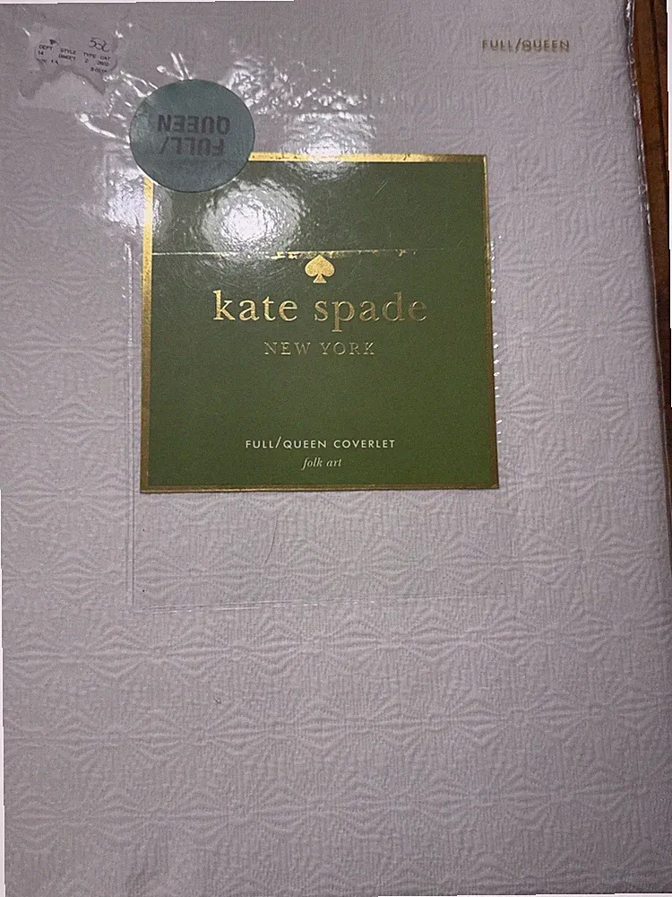 KATE SPADE New York Folk Art White Blue Coverlet, Size Full/Queen, 90 x 95" NWT