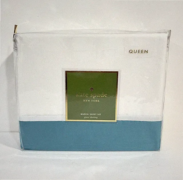 Kate Spade New York GRACE SHEETING White & Turquoise Queen Sheet Set