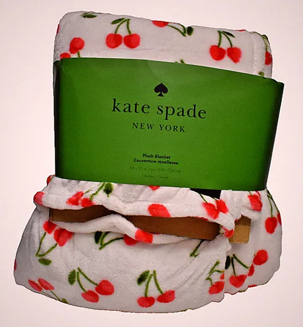 Kate Spade New York Oversized Queen Plush Blanket Cherries New! NWT