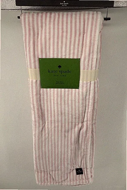 Kate Spade Plush Fleece Throw Blanket 60x70 Pink White Stripes New