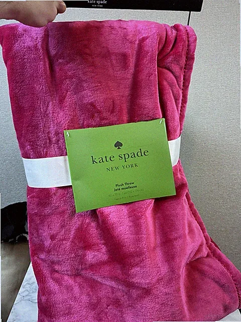 Kate Spade Plush Fleece Throw in Festive Pink Red Color - 60” X 70” Brand New