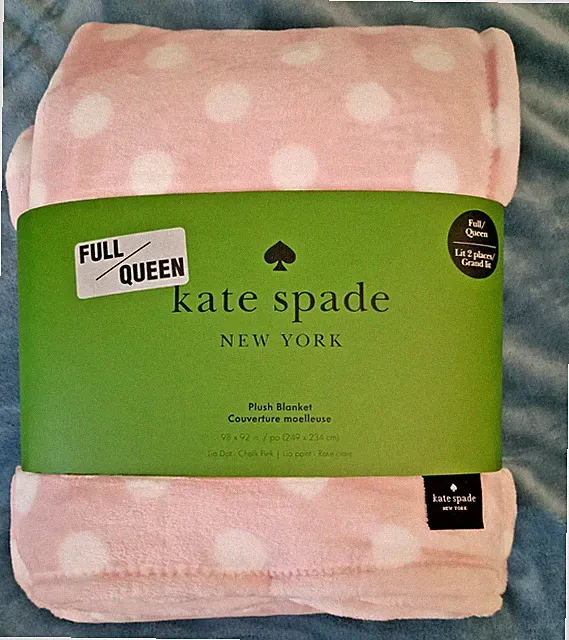 KATE SPADE Plush LIA DOT CHALK PINK FULL/QUEEN 100% Polyester Blanket 98" by 92"