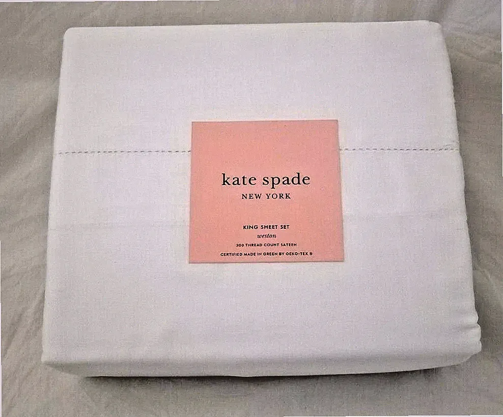 NEW IN PACKAGE 4 pc Kate Spade NY Weston 300 TC White King Sheet Set