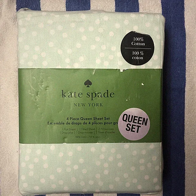 NEW Kate Spade 4 Piece Queen Sheet Set Holiday Scatter Powder Blue Cottage