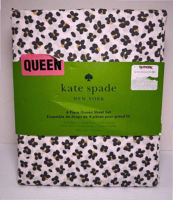 NEW! Kate Spade New York 4 Piece QUEEN Sheet Set FLORAL LEOPARD 100% Cotton