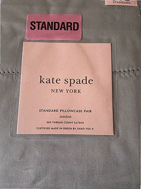 NEW KATE SPADE NY WESTON 2 STANDARD PILLOWCASES 100% COTTON SATEEN TAUPE/ GRAY