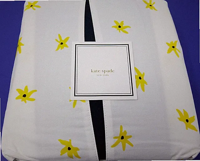 NEW Kate Spade Ridgemont Circle Black White Yellow Floral Pleated QUEEN Bedskirt