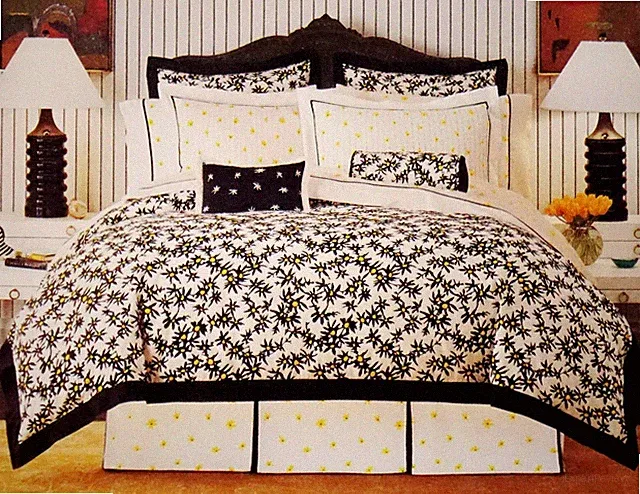 NEW Kate Spade Ridgemont Circle Black White Yellow Floral QUEEN Duvet Cover